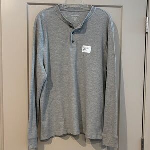 NWT Men's Long Sleeve Grey Soft Waffle Shirt with Collar and Stretch Size L